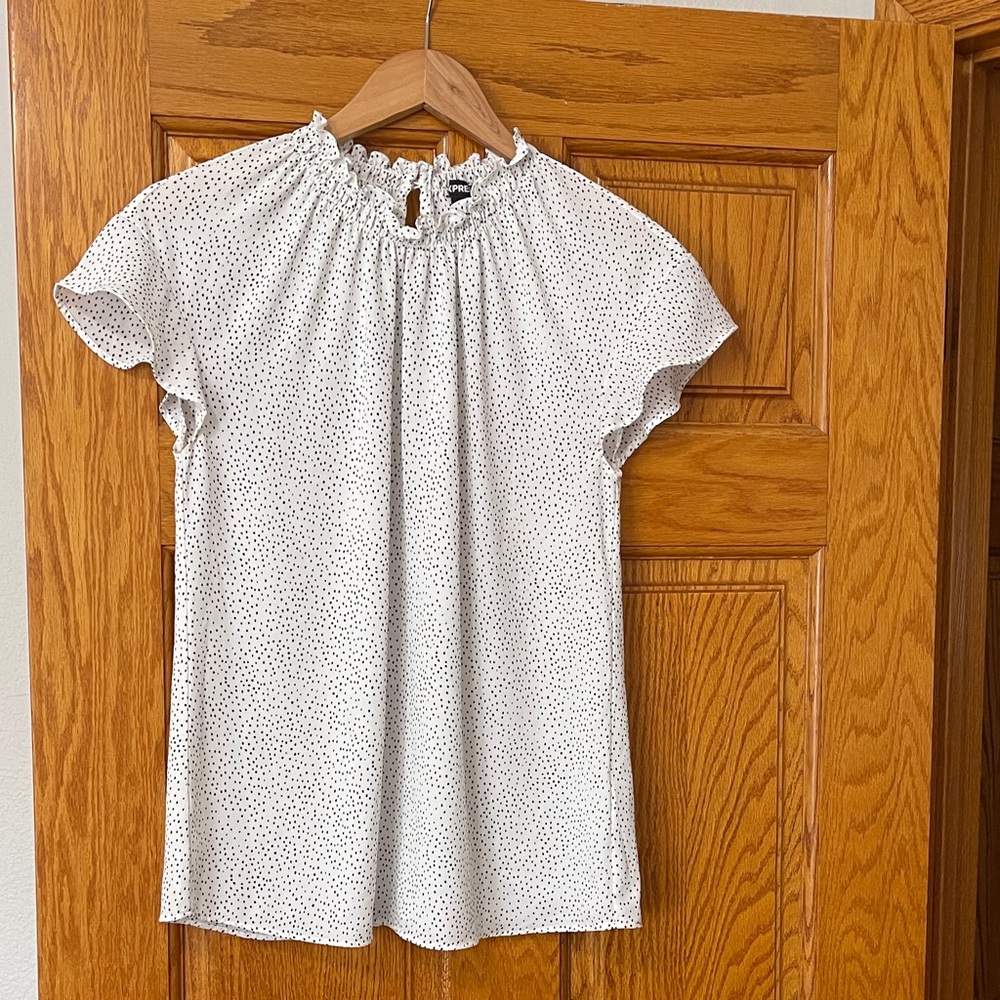 Express white sleeveless Blouse with Black Dots